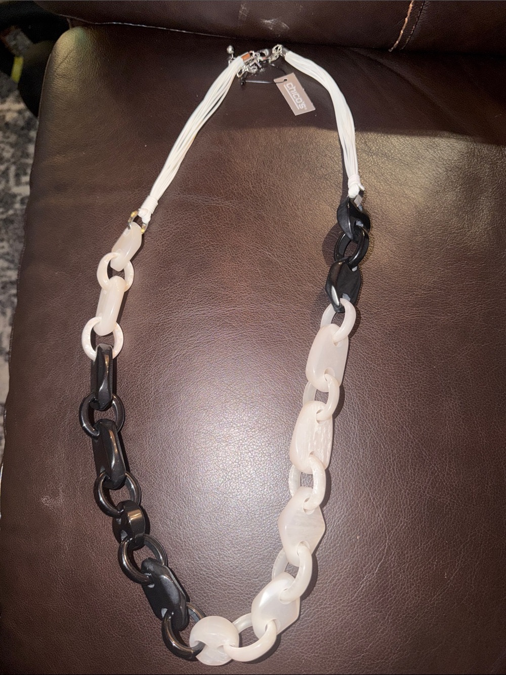 Chico's White Multi-Strand Cord Necklace with Silver Hardware